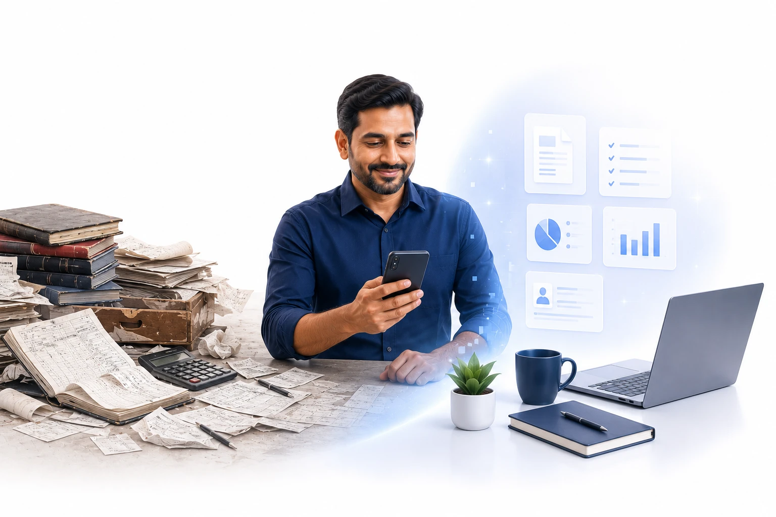 Business owner transitioning from paper records to an organised digital workflow